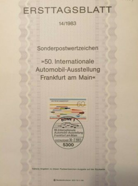 IAA Frankfurt Firstday Sheed 1983 stamped 2 pieces (6640)